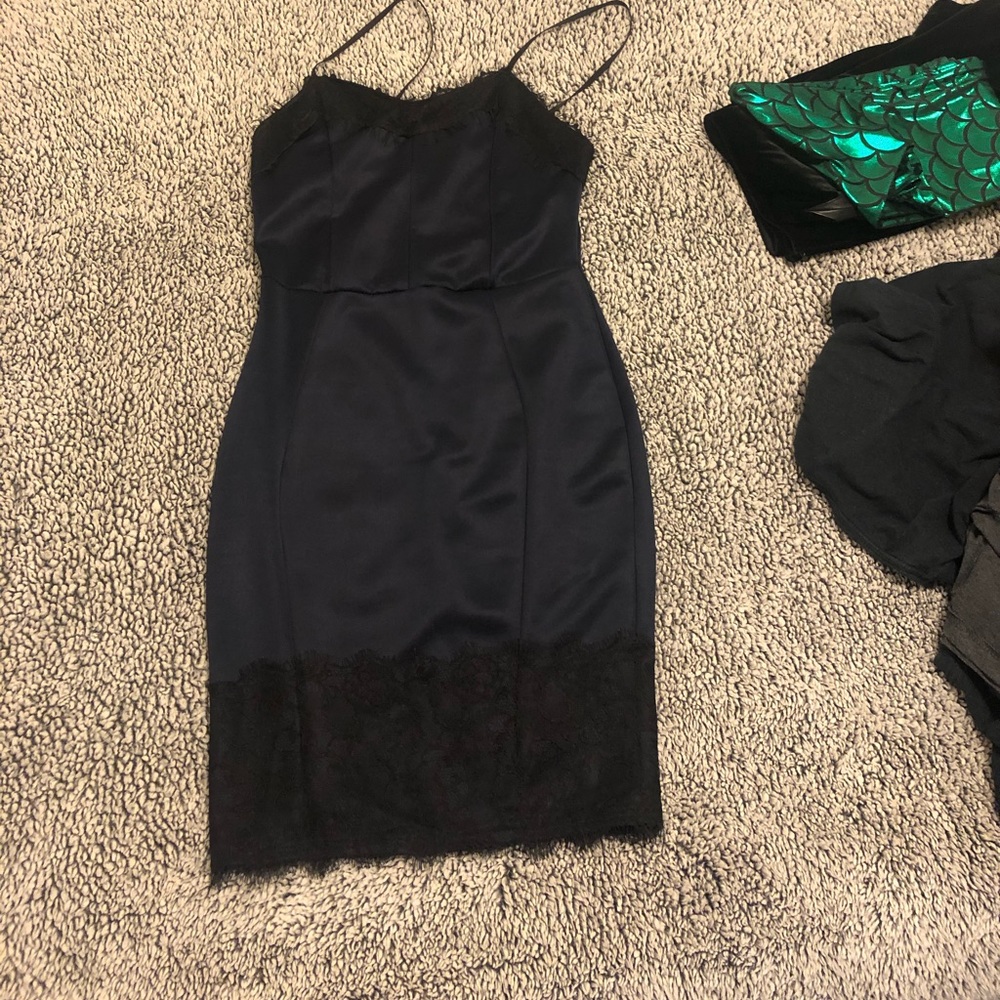 Navy and lace pencil dress